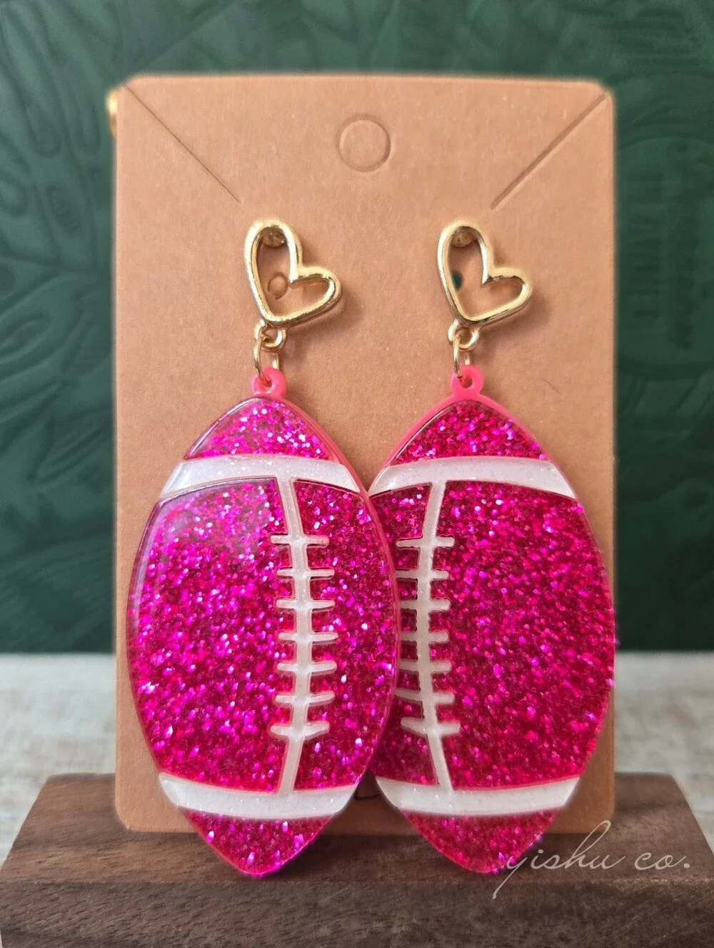 Pretty in Pink Glitter Football Earrings 🏈🩷